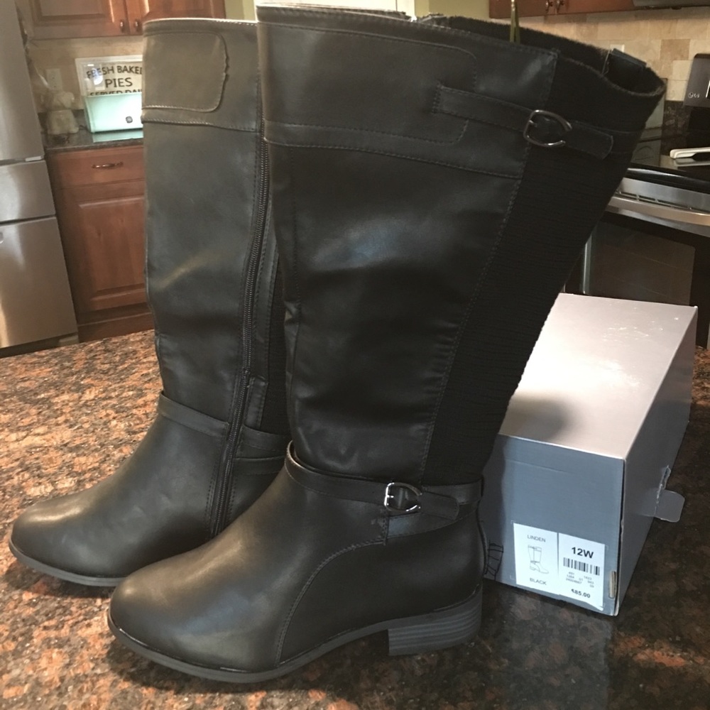 Brand New Black Wide Calf Boots 12W